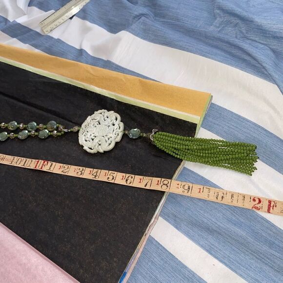 24” Jade, quartz, crystal pendant tassel necklace. Pendant&tassel removable - Picture 8 of 16